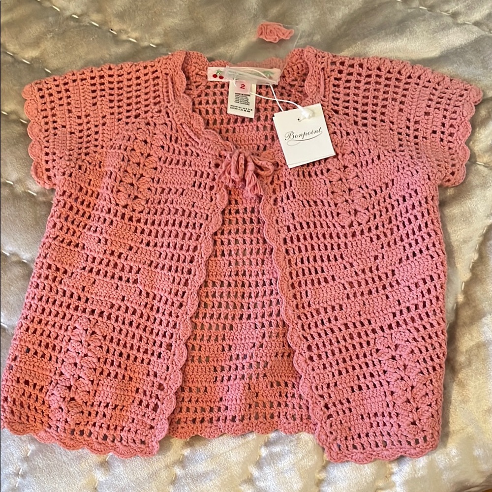 NWT Bonpoint Girls  Pink Cotton  Crocheted cardigan cotton original  size 2